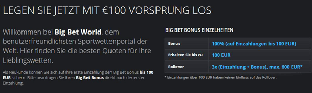 Der Willkommensbonus von Big Bet World im Überblick