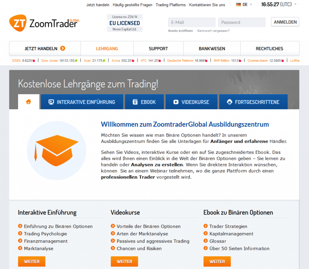 Zum Angebot von ZoomTrader gehört auch ein umfangreicher Bildungsbereich