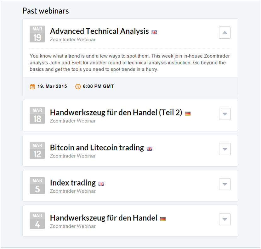 Das Angebot an Webinaren bei ZoomTrader