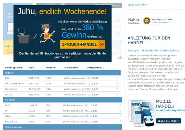 Die Handelsplattform von anyoption am Wochenende